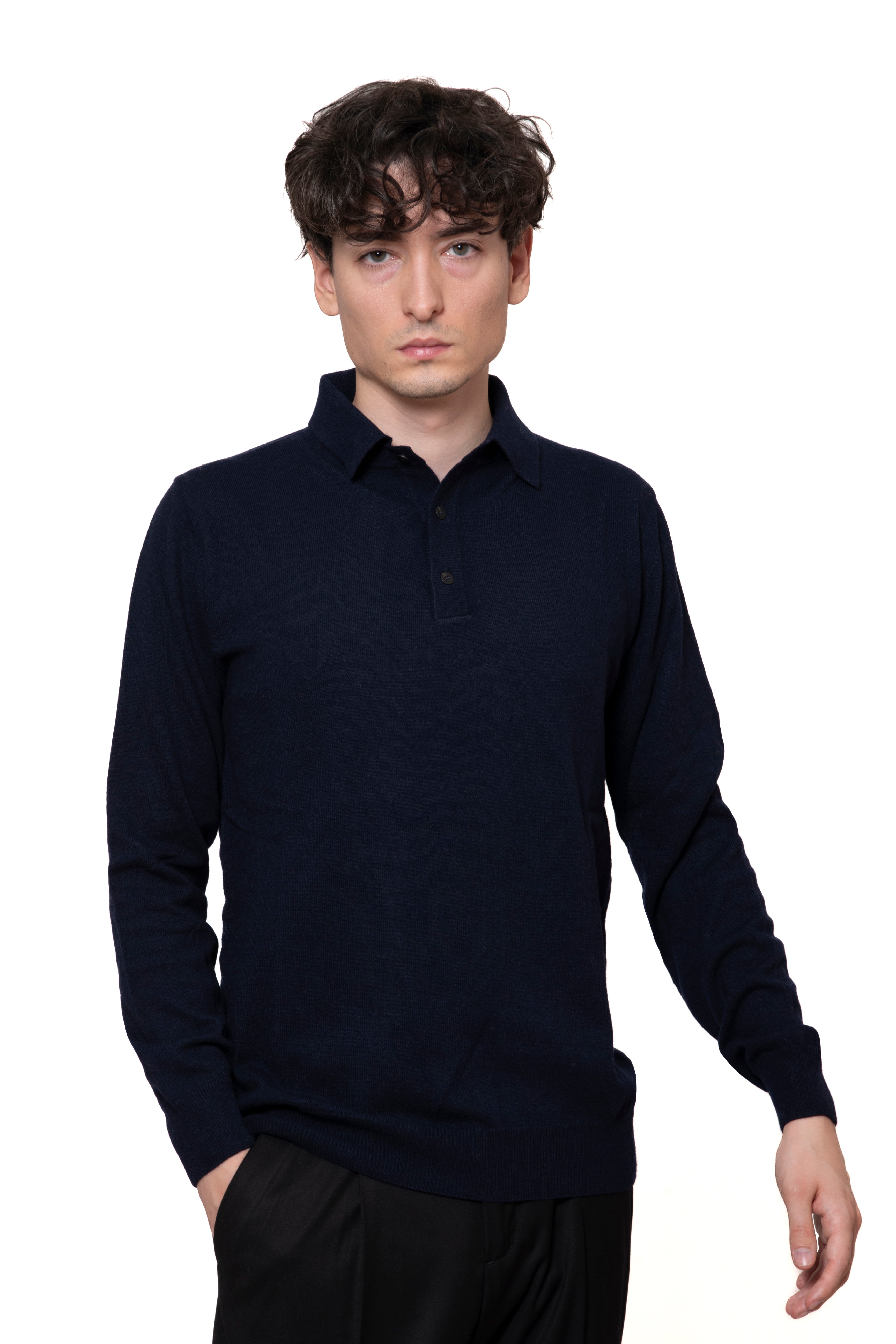 POLO IN MISTO CASHMERE BLU