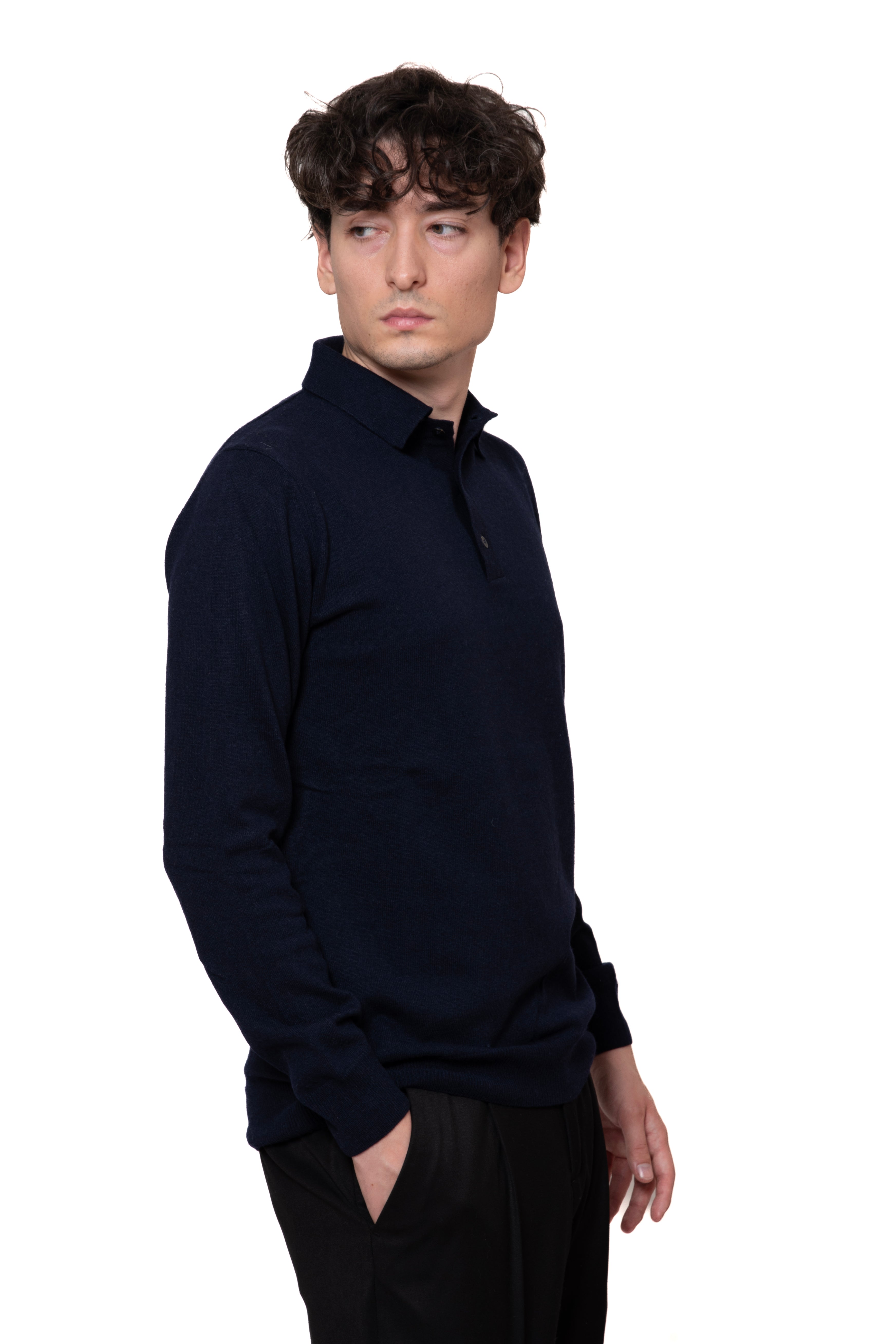 POLO IN MISTO CASHMERE BLU