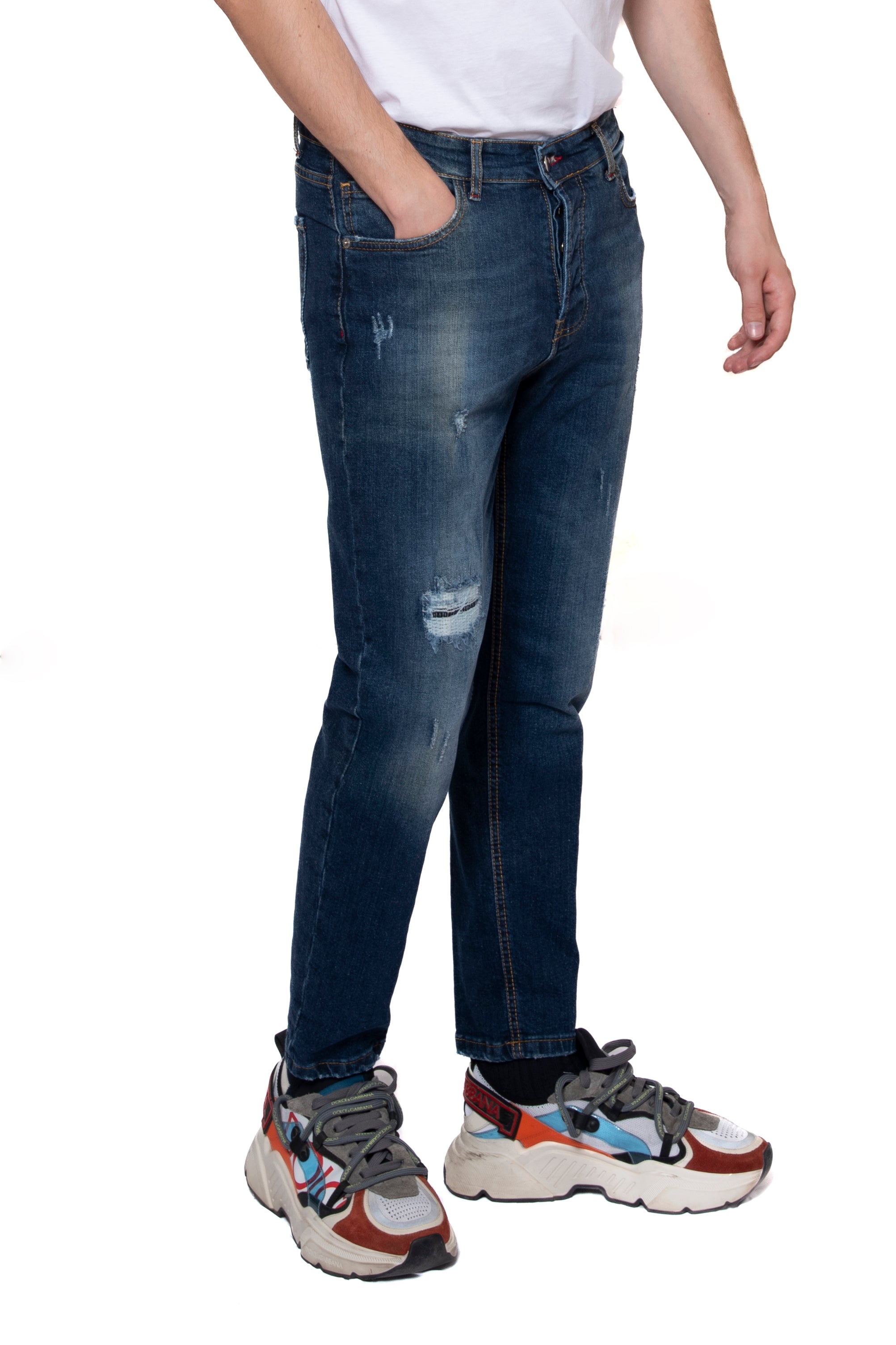 CAVALIERE JEANS LAVAGGIO 5 CON TOPPA STRAPPI + ABRASIONI