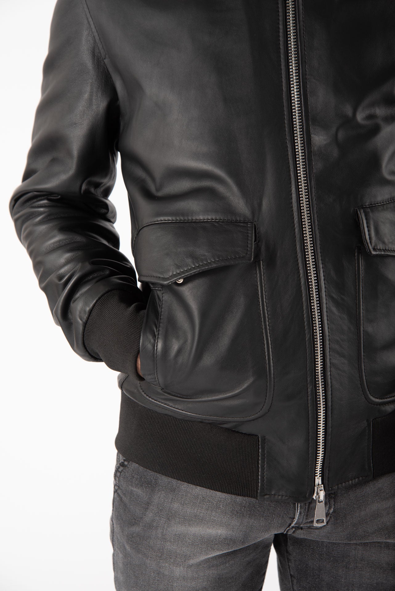 GIUBBINO IN PELLE COLLO CAMICIA NERO