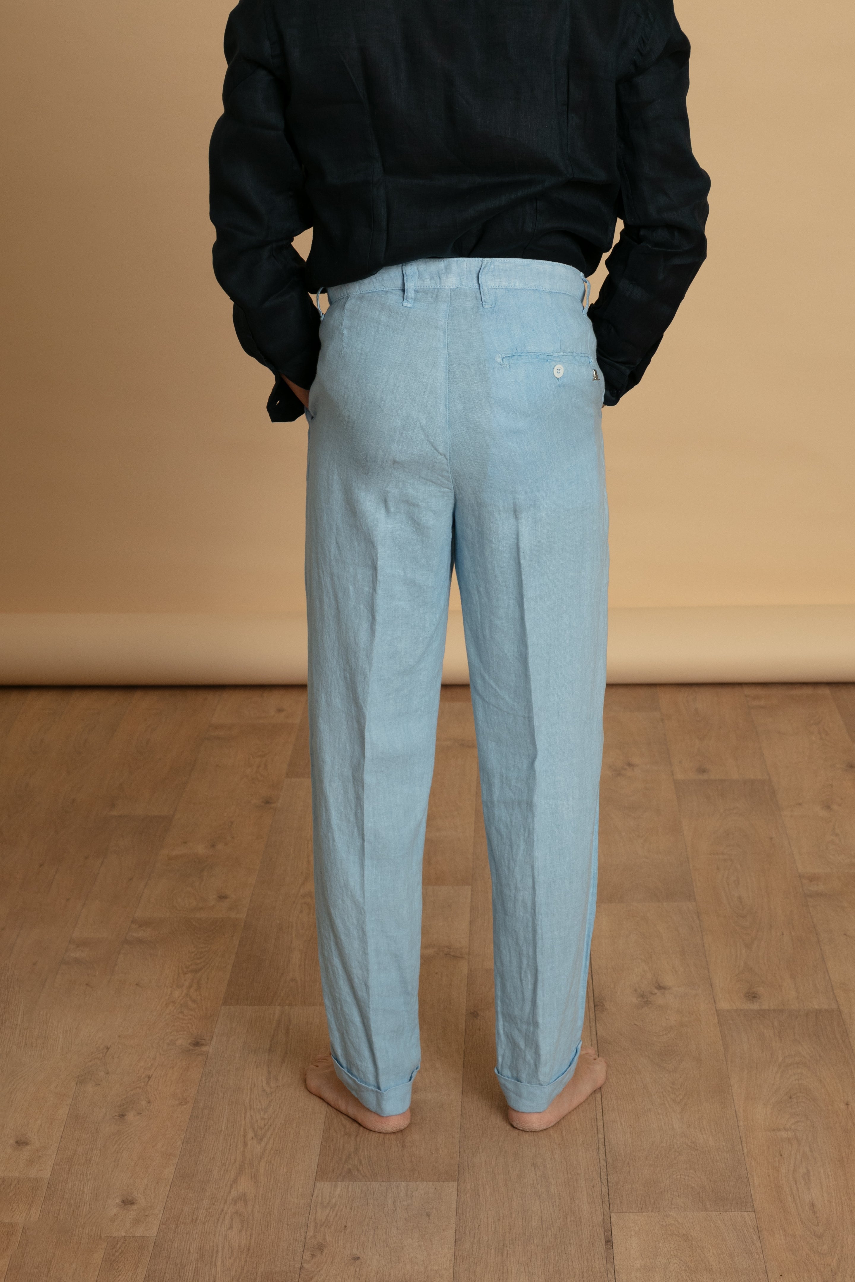 Pantalone doppia pence azzurro