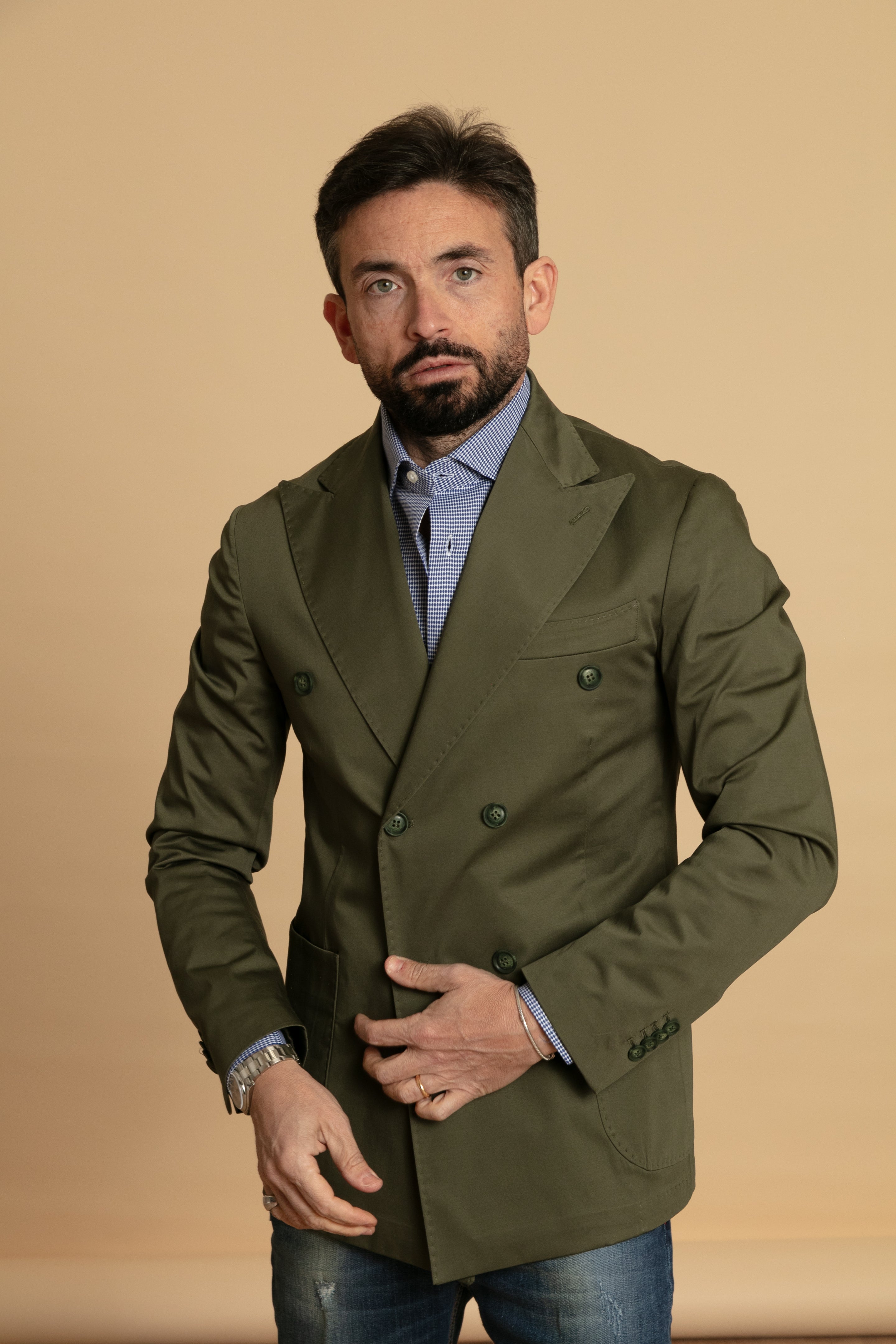 Giacca doppio petto cotone verde militare
