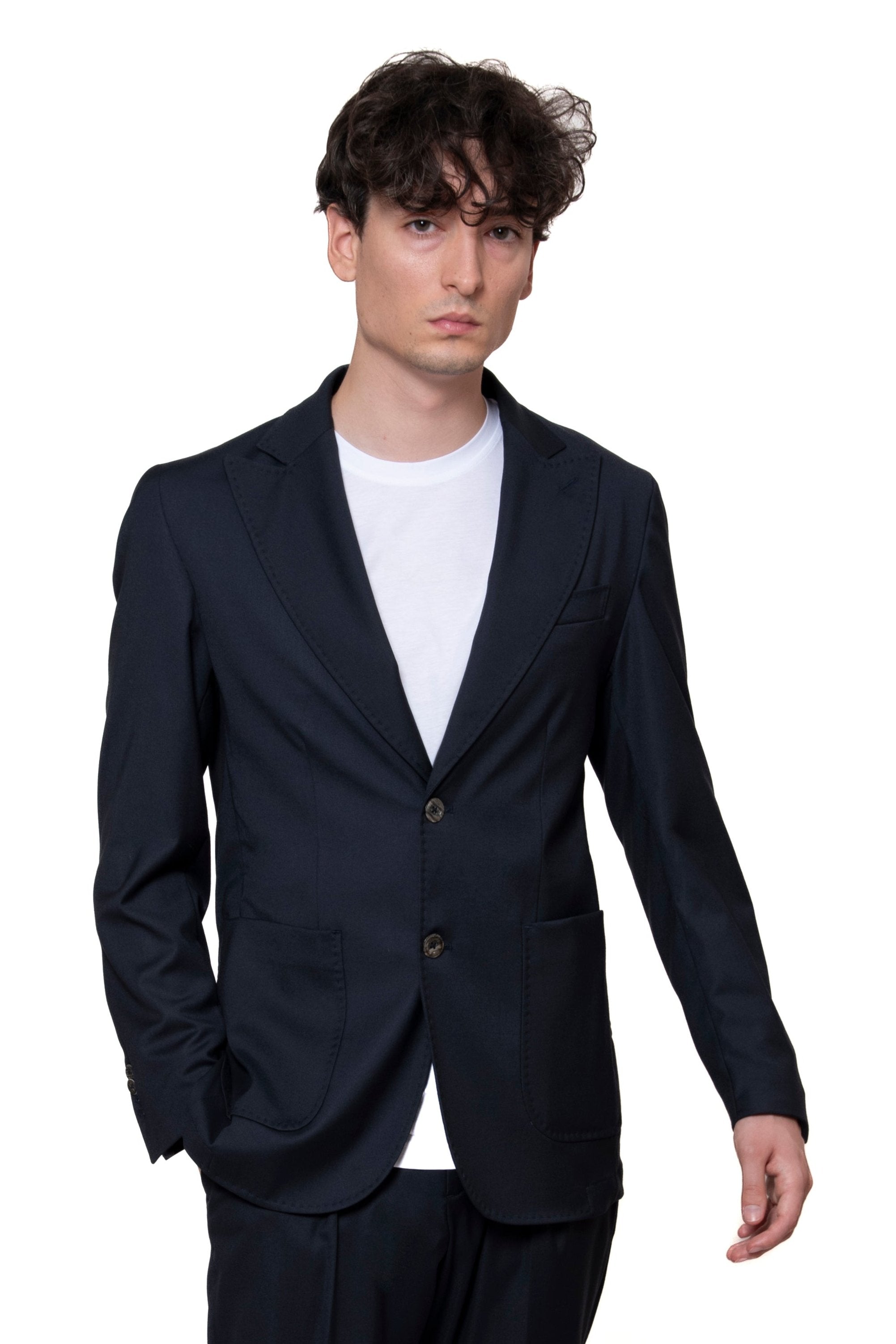 GIACCA MONOPETTO LANA BLU