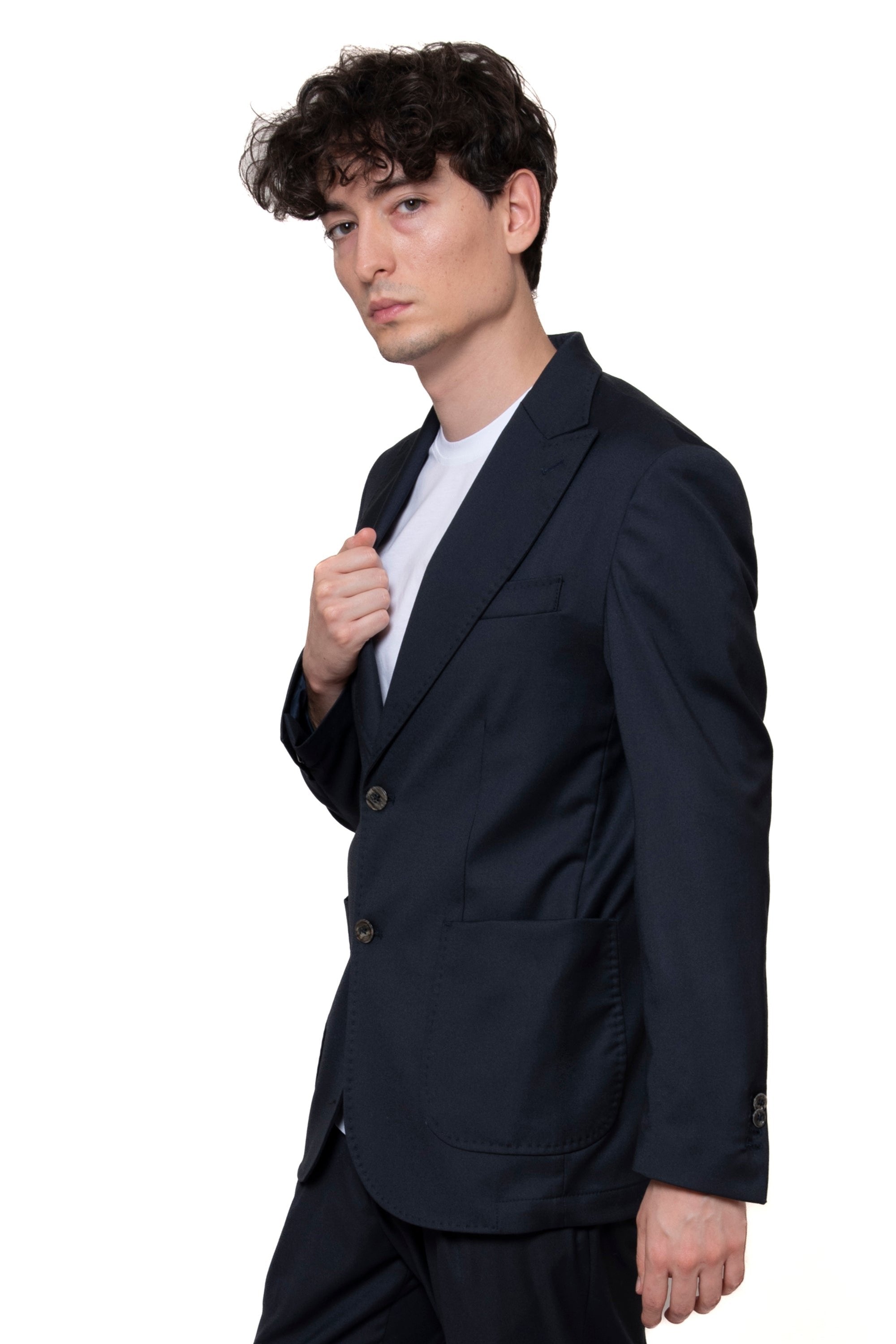 GIACCA MONOPETTO LANA BLU