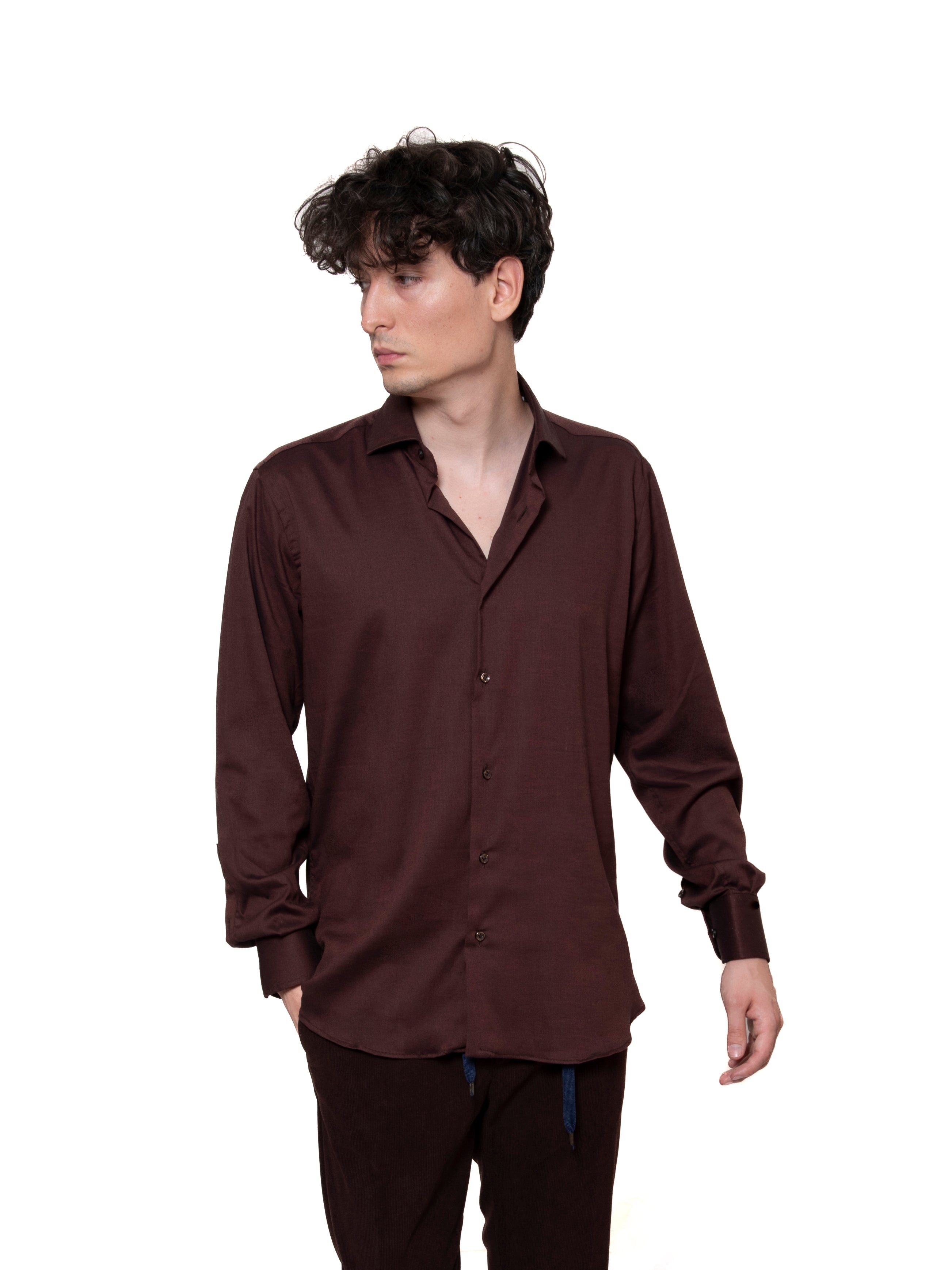 CAMICIA 100% COTONE UNITO MARRONE