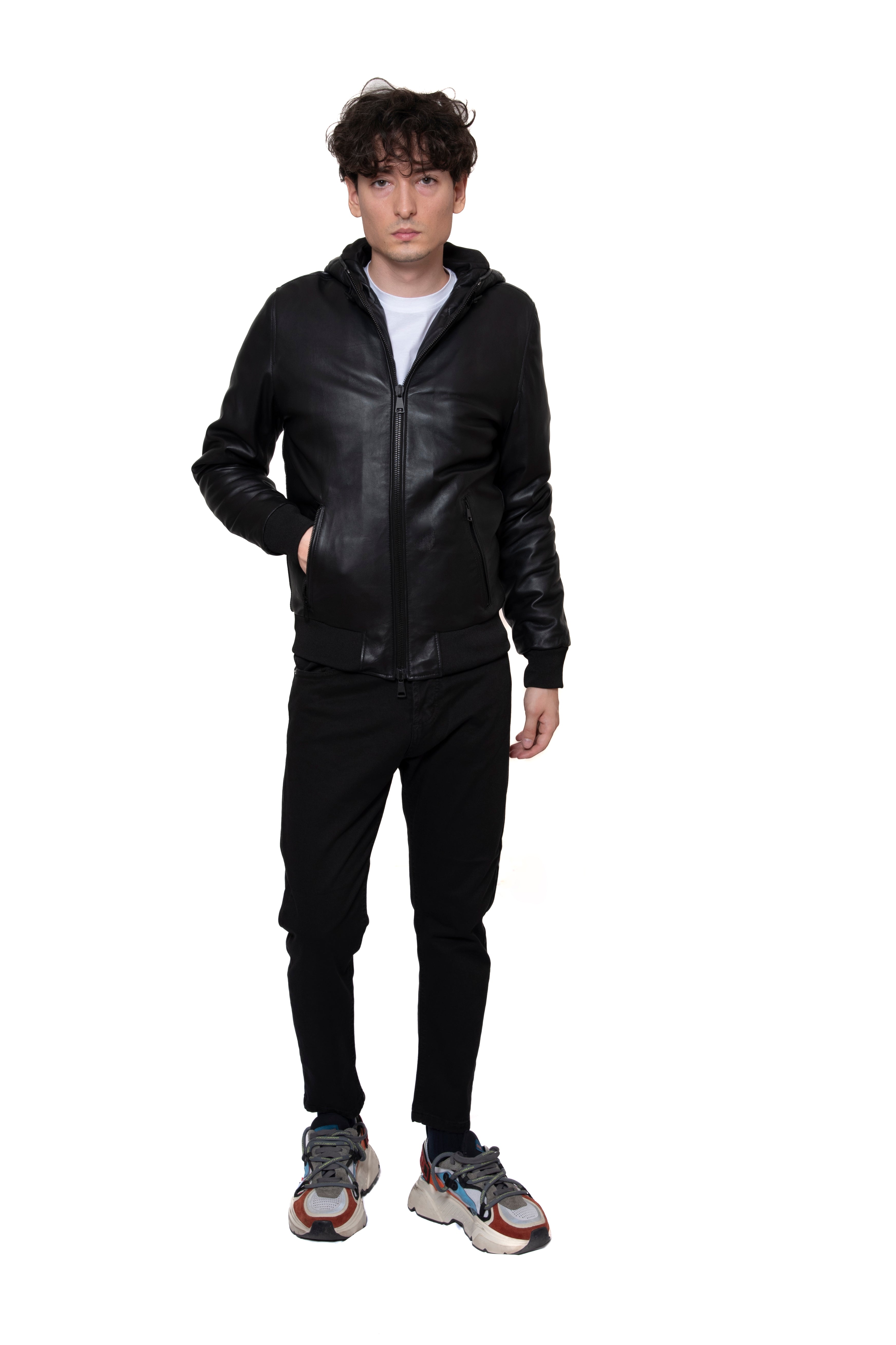 GIUBBINO IN PELLE CON CAPPUCCIO