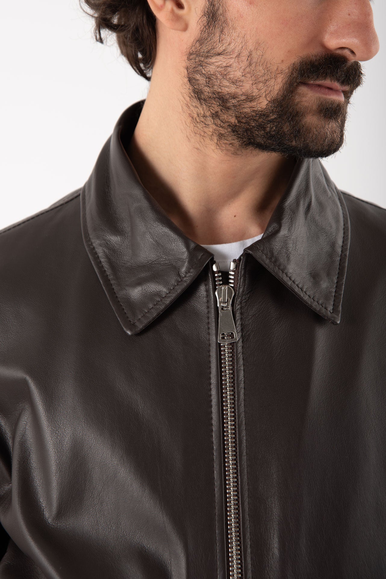 GIUBBINO IN PELLE CONCOLLO CAMICIA MARRONE