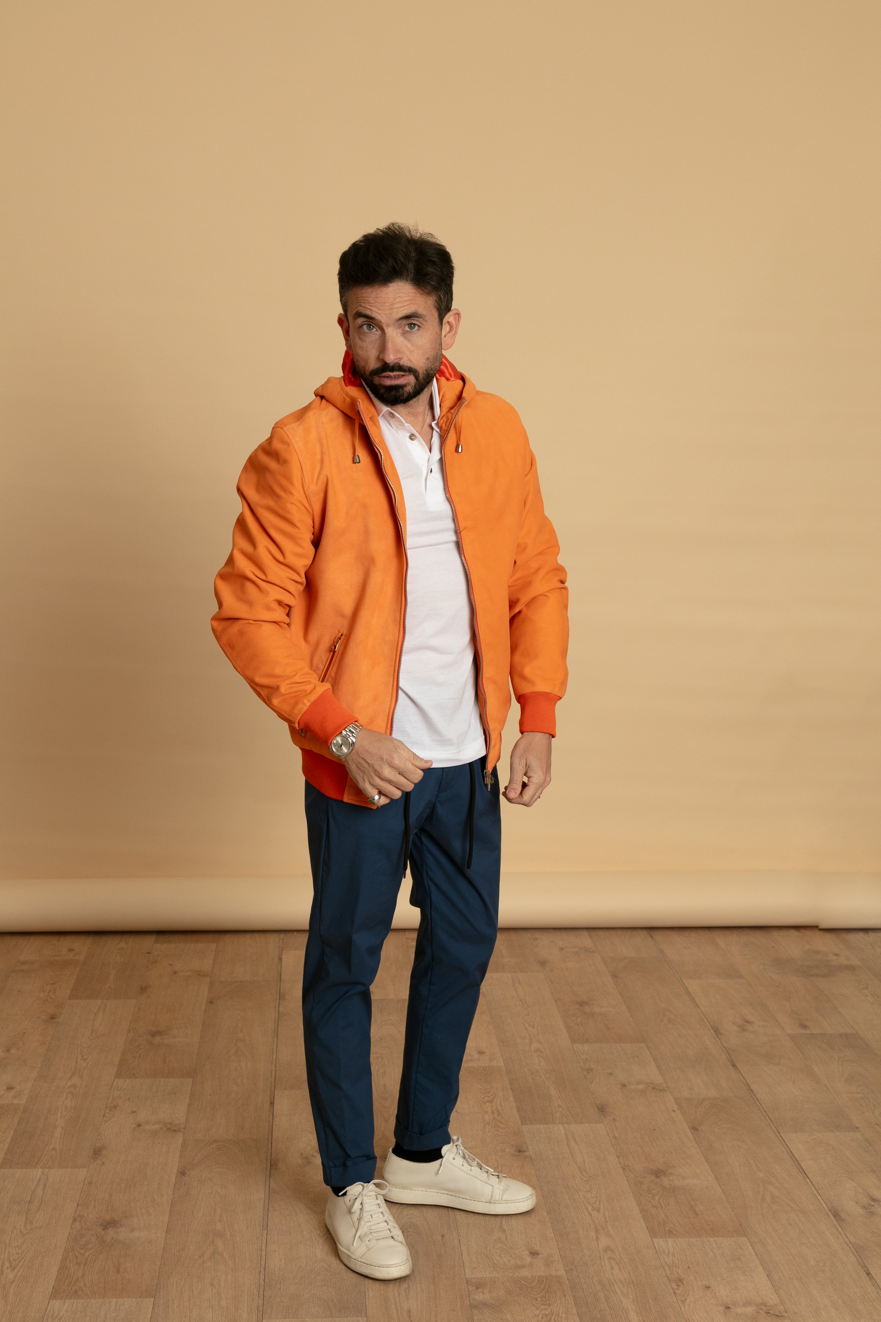 GIUBBINO IN RENNA CON CAPPUCCIO ARANCIO