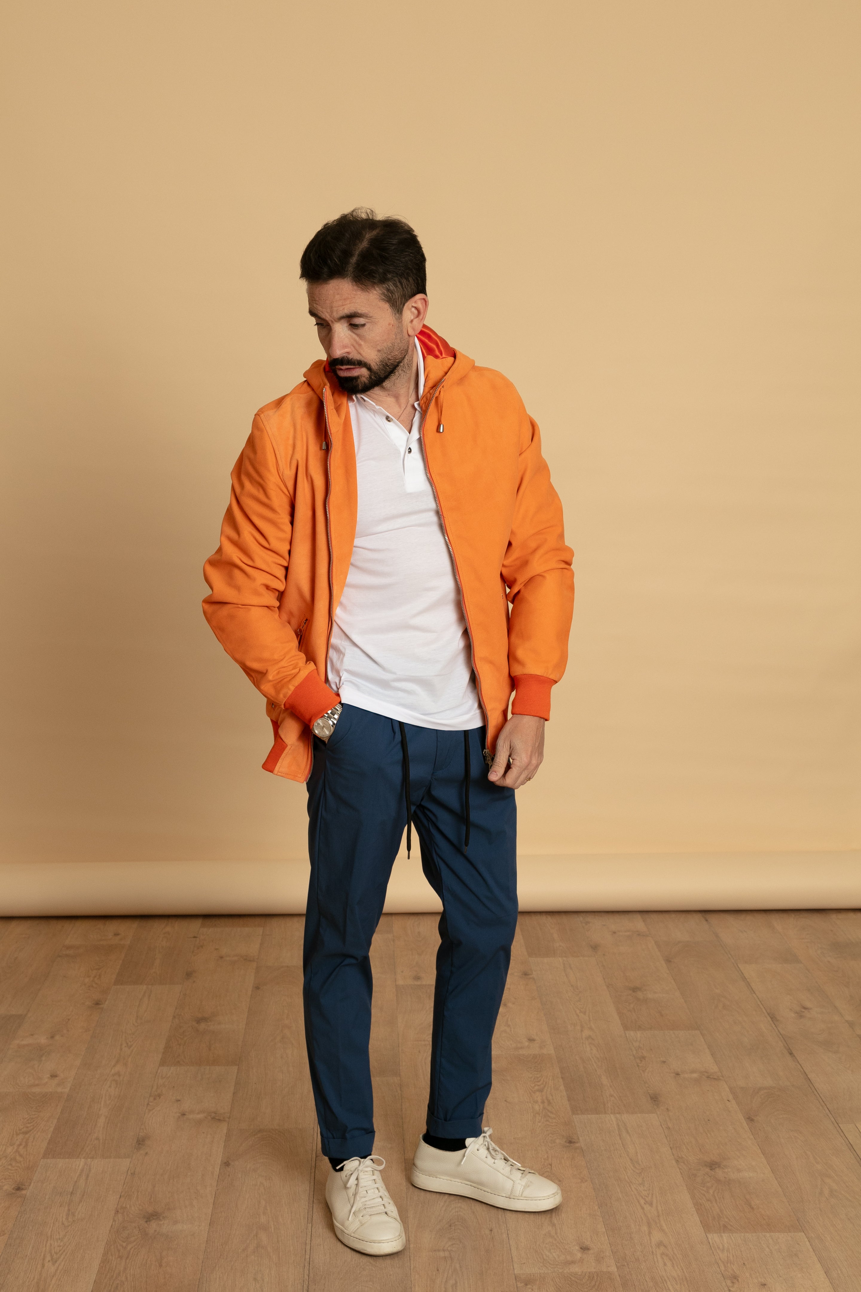 GIUBBINO IN RENNA CON CAPPUCCIO ARANCIO