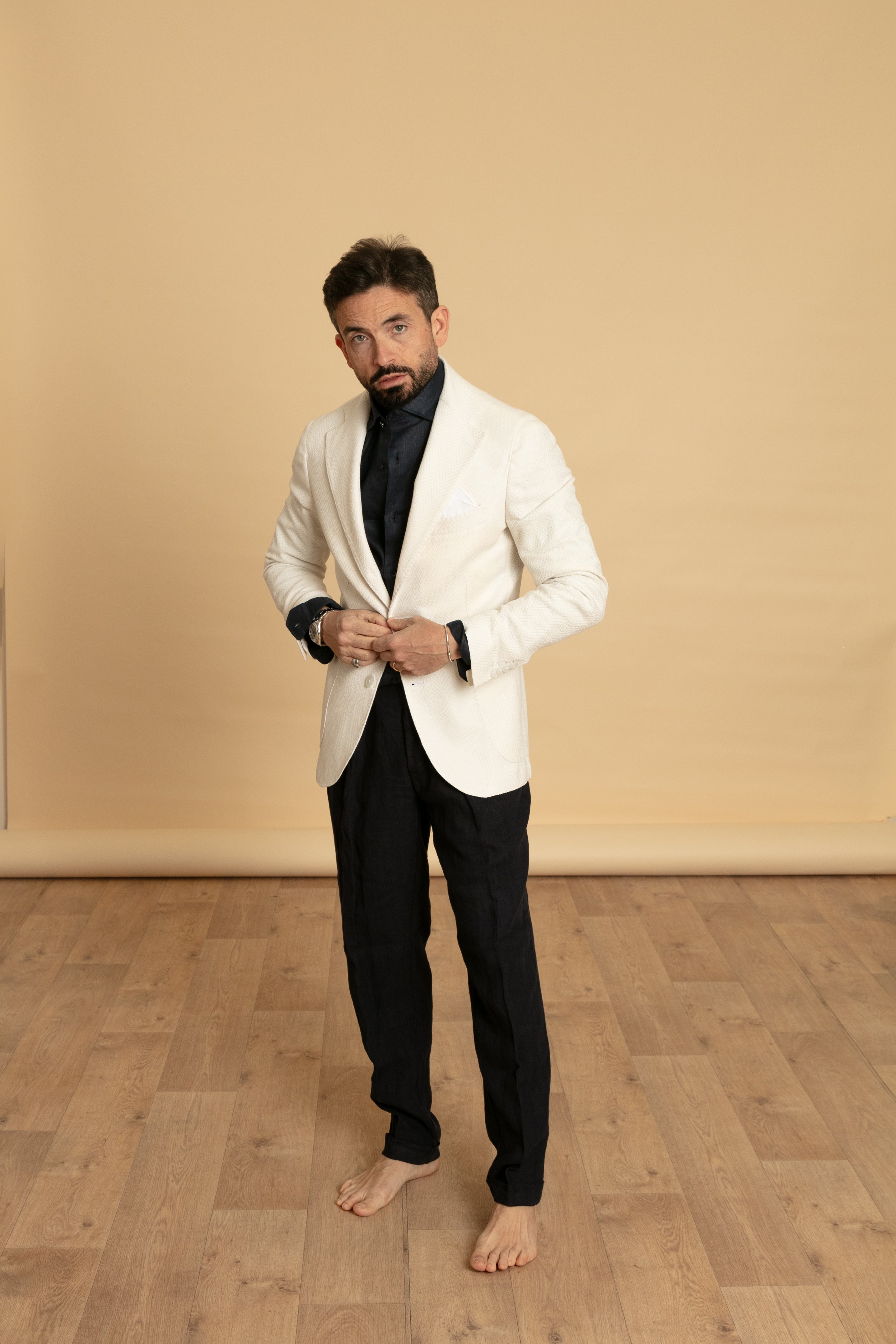Giacca mono petto Jersey bianco latte