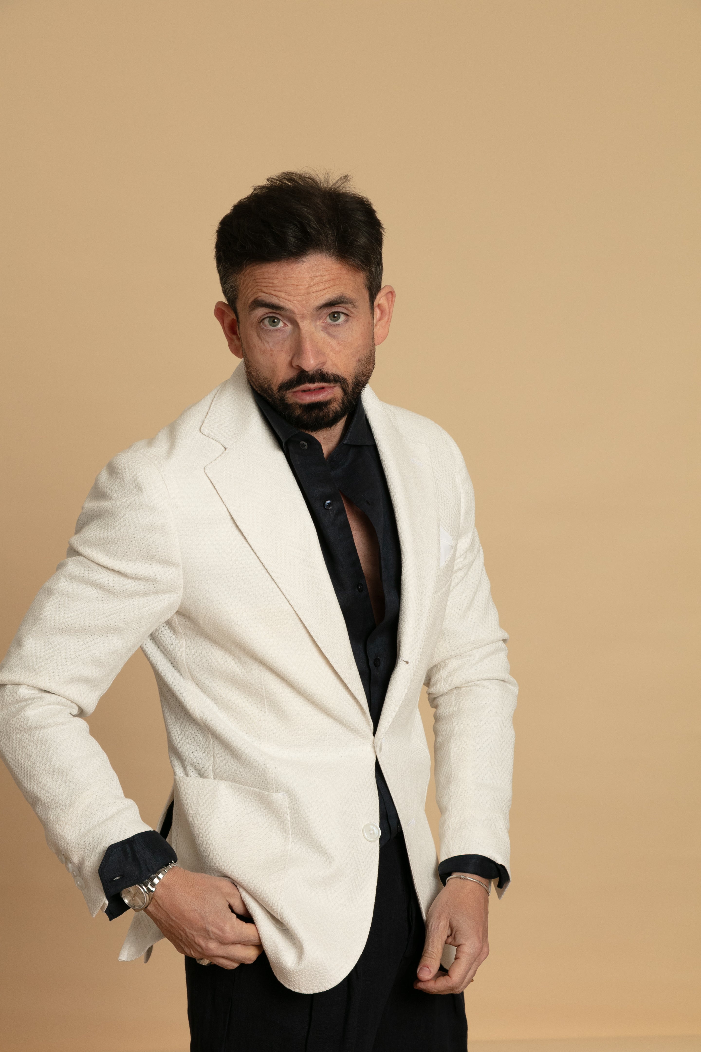 Giacca mono petto Jersey bianco latte