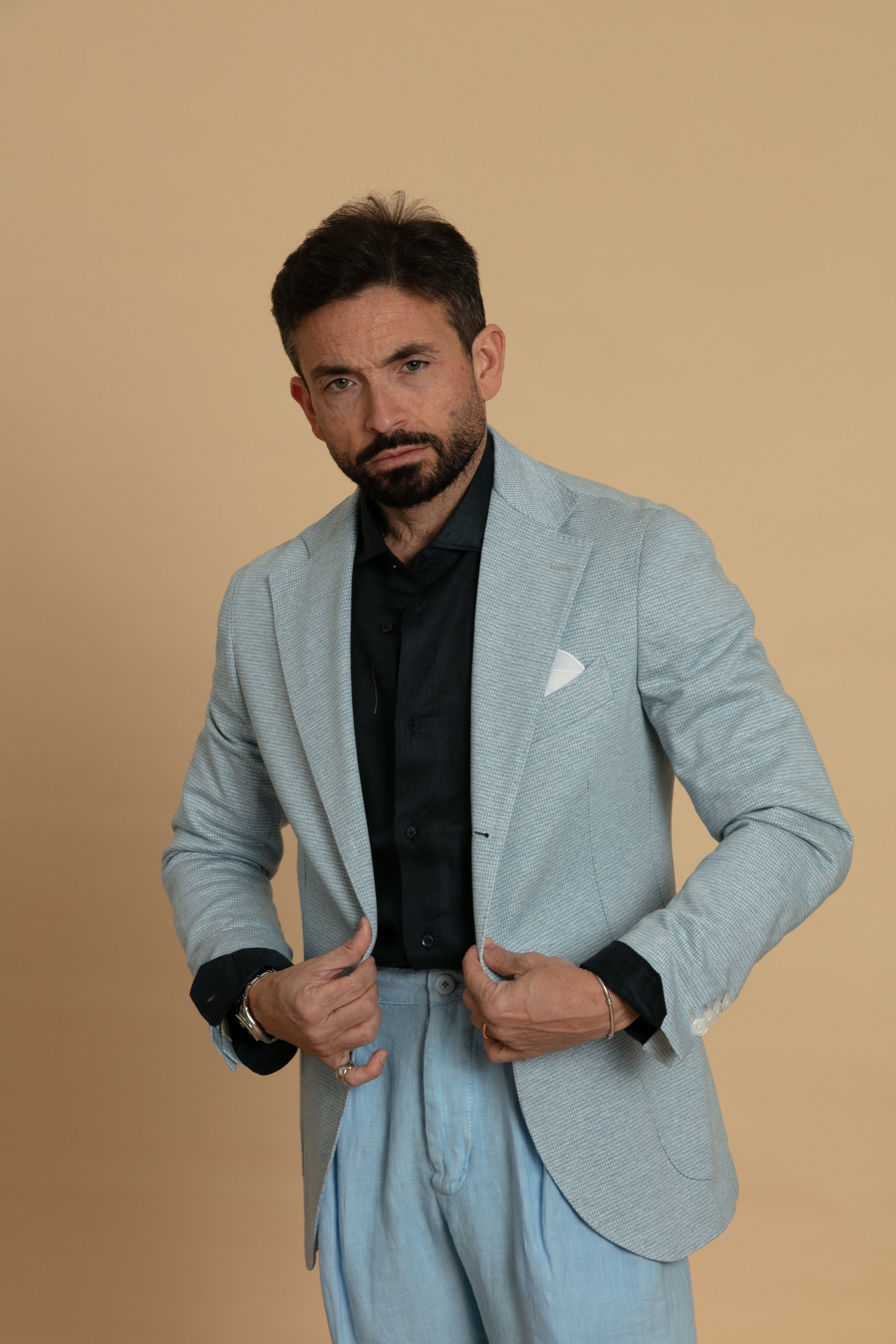 Pantalone doppia pence azzurro