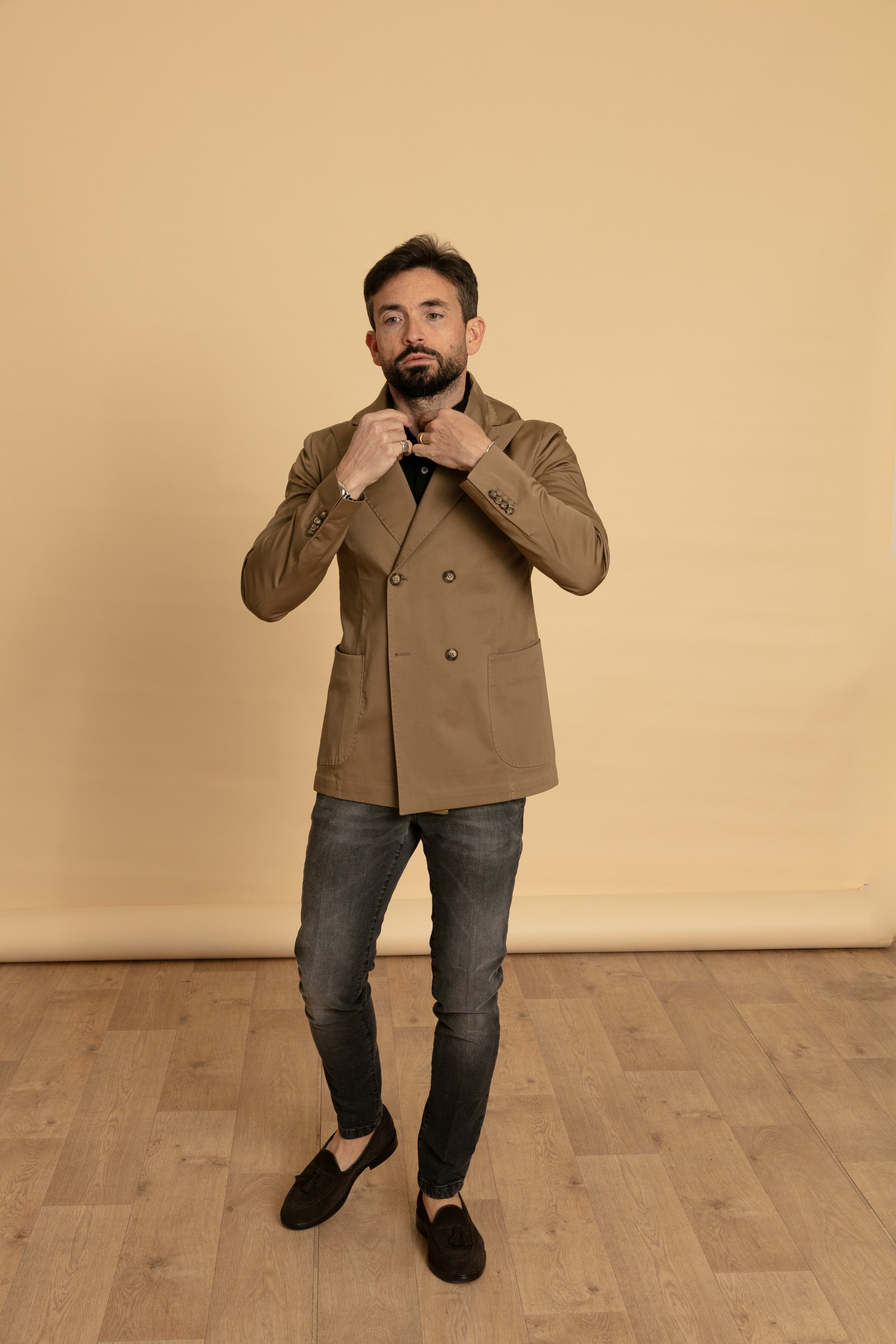 Giacca doppio petto cotone fango Marrone