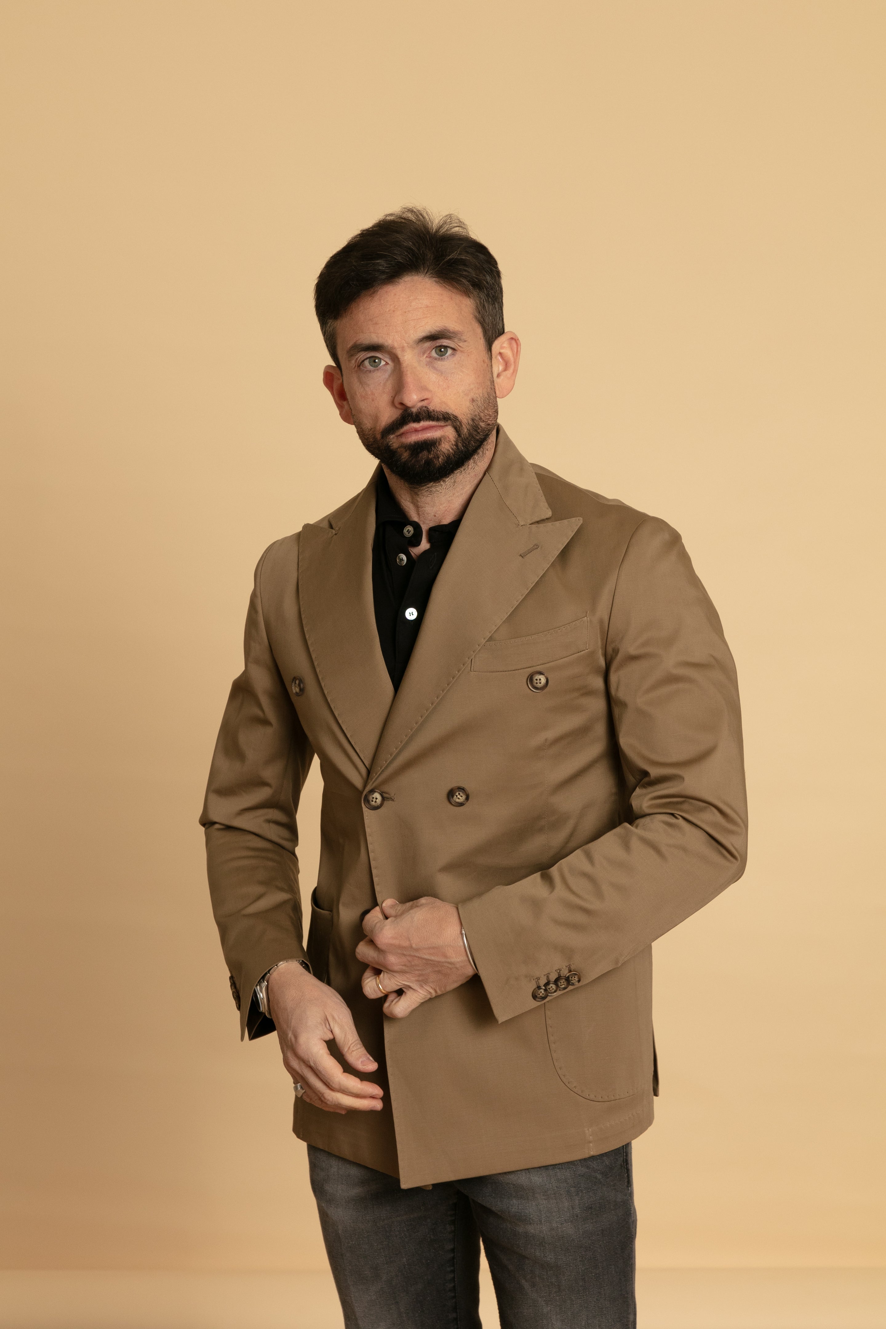 Giacca doppio petto cotone fango Marrone