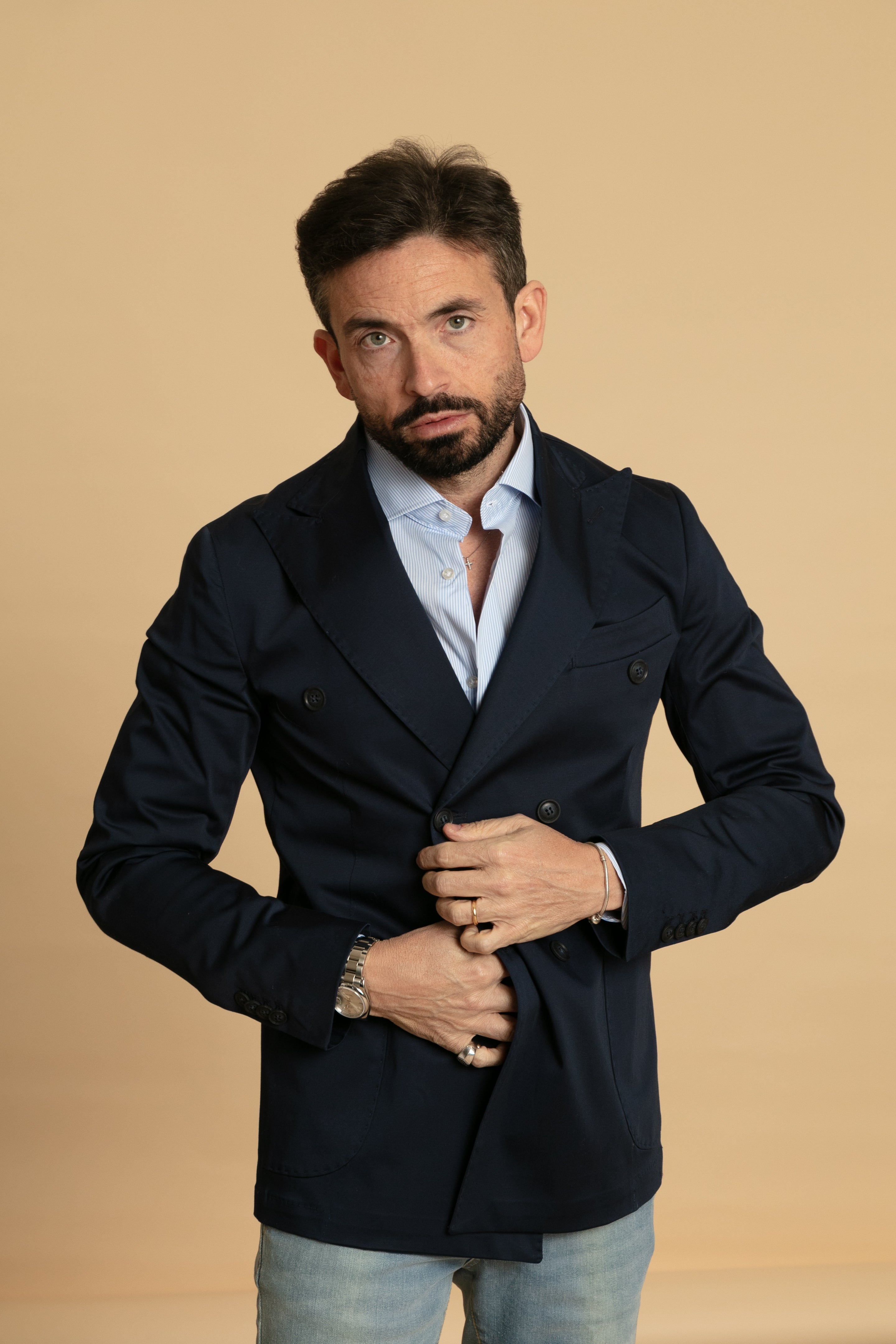 Giacca doppio petto cotone blu notte