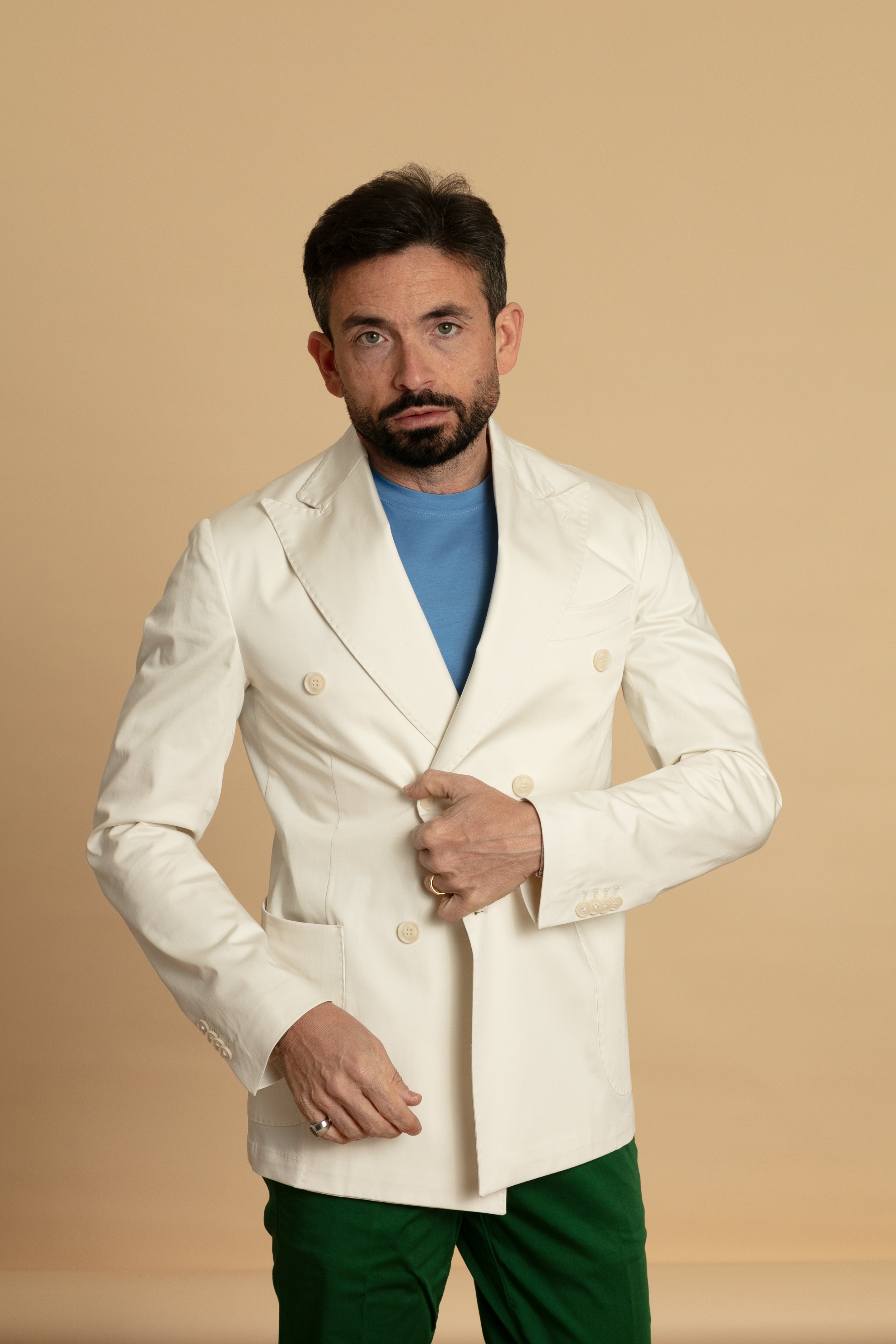 Giacca doppio petto cotone bianco latte