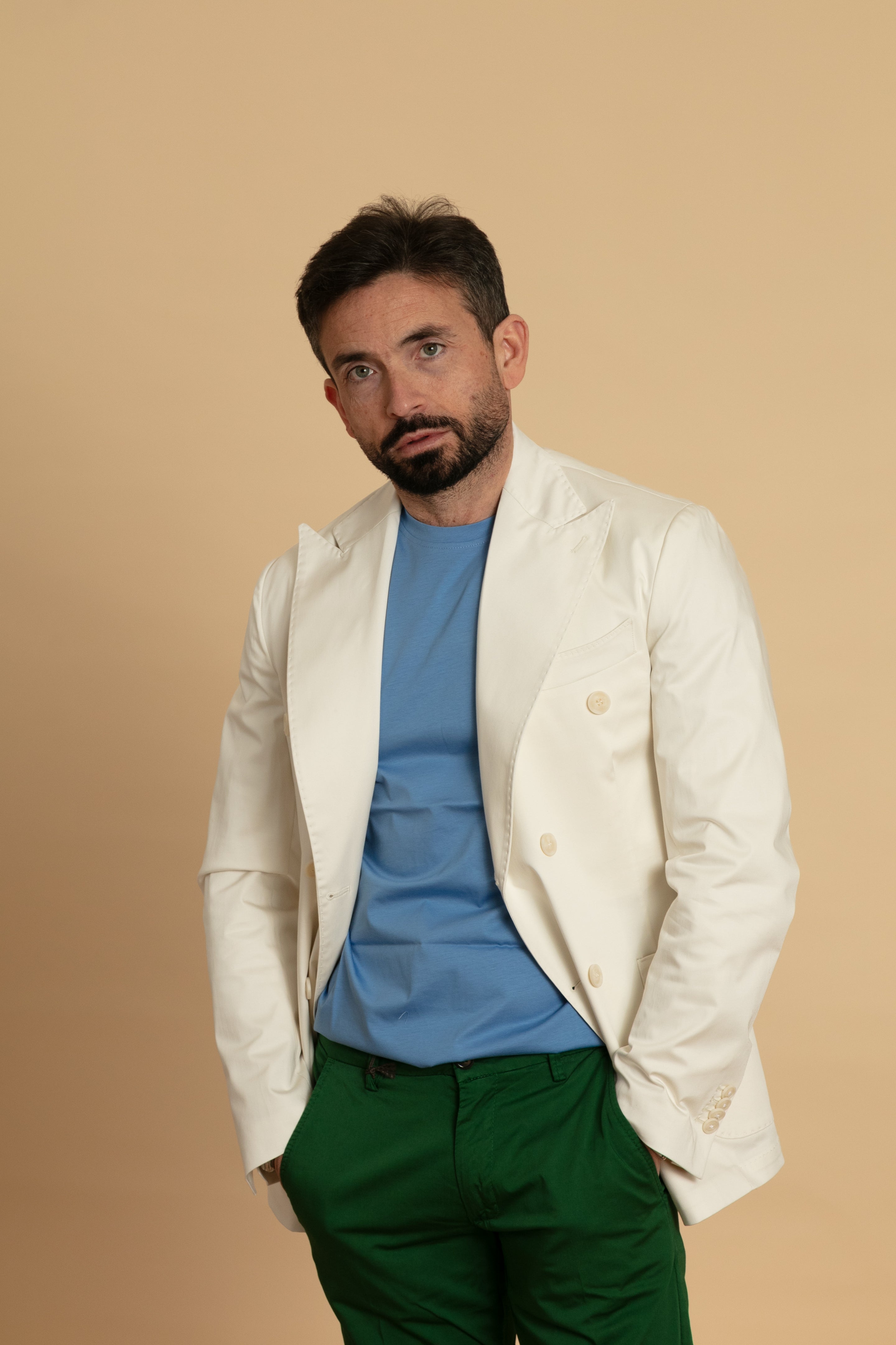 Giacca doppio petto cotone bianco latte