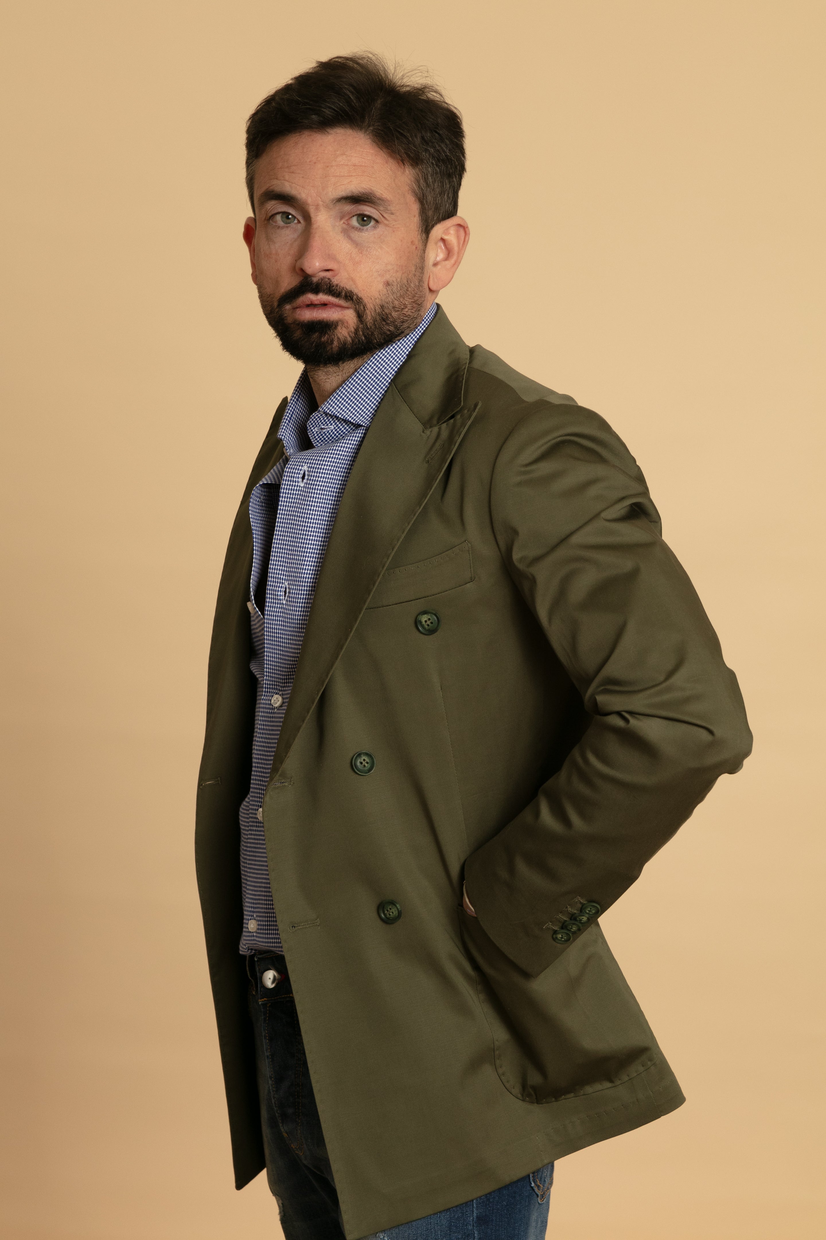 Giacca doppio petto cotone verde militare